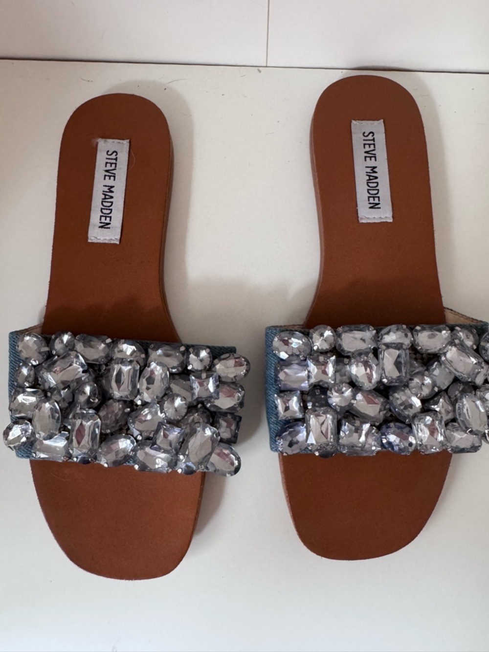 Steve Madden Jeweled Slides in Brown and Silver. Spring cleaning-open to offers!